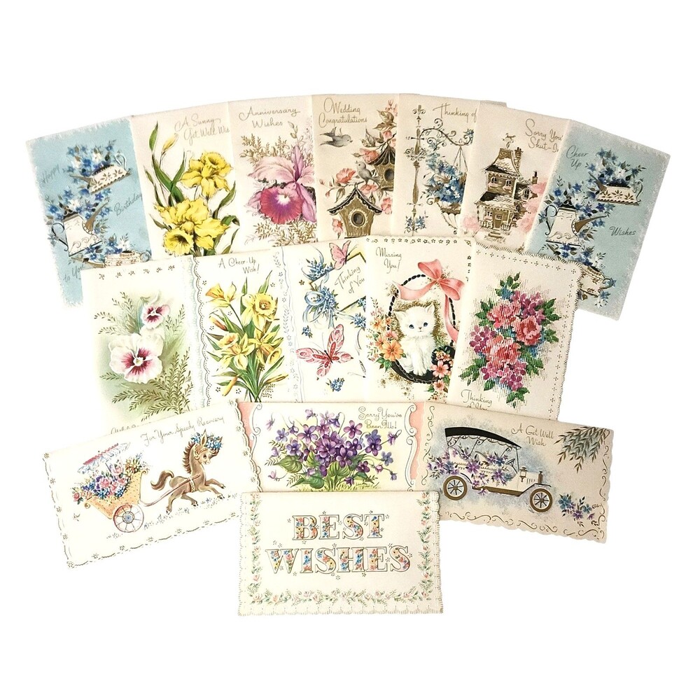 Lot of 16 Vintage Greeting Cards Various Messages & Themes (No Envelopes)